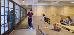 The Hive Kennedy Town Coworking space, wood furniture open plan design